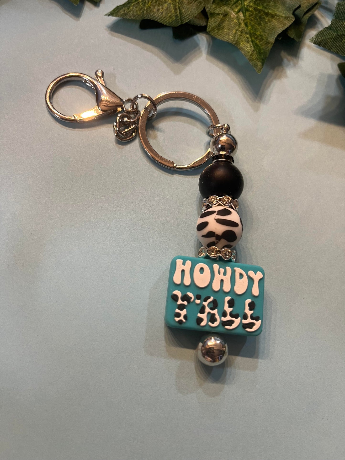 HOWDY Y'ALL Teal Beaded Keychain
